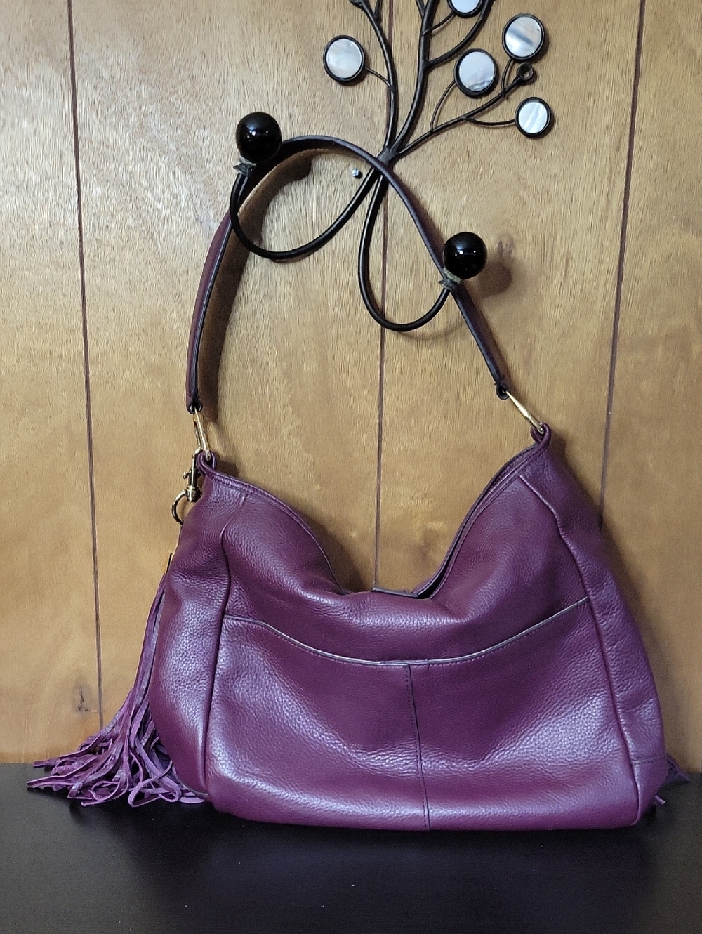 G.I.L.I. Purple Leather Fringe Shoulder Bag with Gold Hardware - Picture 2 of 6